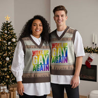 Funny LGBTQ Pride Month V-Neck Knit Sweater Vest Woke Up Gay Again