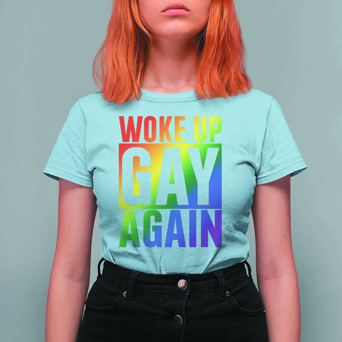 Funny LGBTQ Pride Month T Shirt For Women Woke Up Gay Again