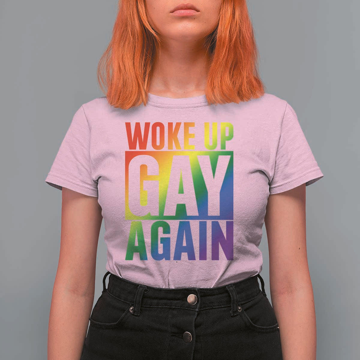 Funny LGBTQ Pride Month T Shirt For Women Woke Up Gay Again