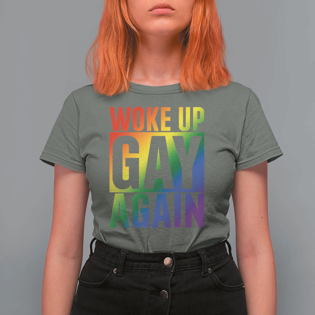 Funny LGBTQ Pride Month T Shirt For Women Woke Up Gay Again
