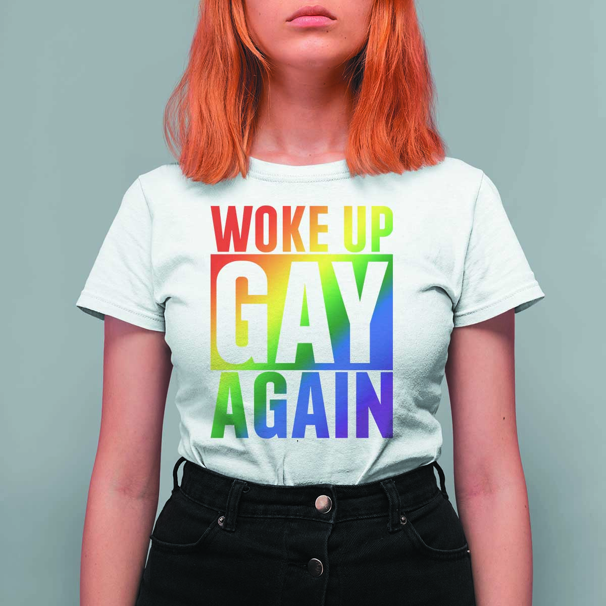 Funny LGBTQ Pride Month T Shirt For Women Woke Up Gay Again