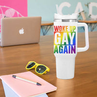 Funny LGBTQ Pride Month Tumbler With Handle Woke Up Gay Again