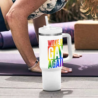 Funny LGBTQ Pride Month Tumbler With Handle Woke Up Gay Again