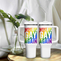 Funny LGBTQ Pride Month Tumbler With Handle Woke Up Gay Again