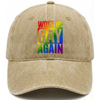 Funny LGBTQ Pride Month Washed Cotton Baseball Cap Woke Up Gay Again