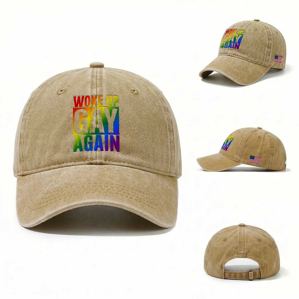 Funny LGBTQ Pride Month Washed Cotton Baseball Cap Woke Up Gay Again