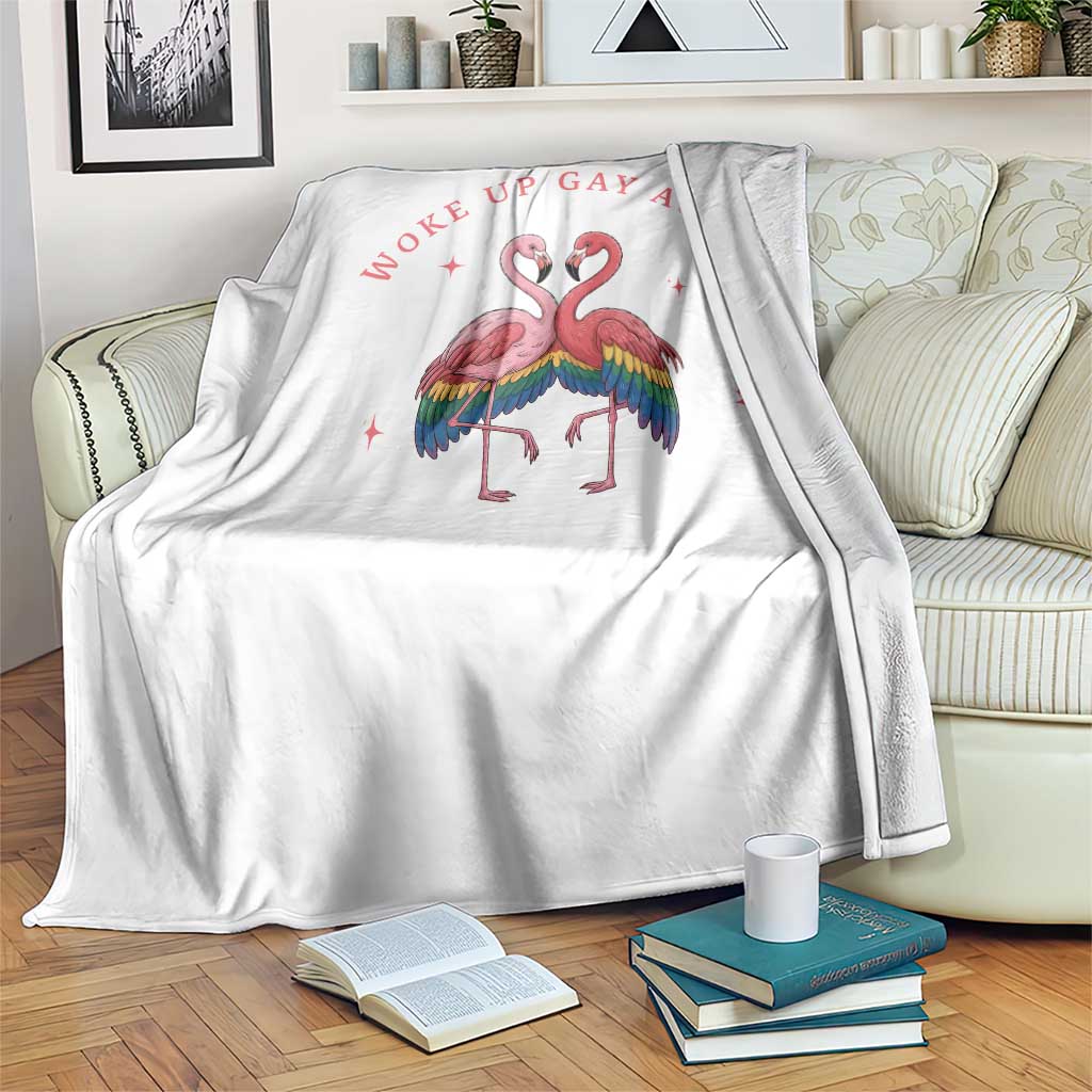 Funny Flamingos Woke Up Gay Again Throw Blanket Gift For Queer Bird Lovers