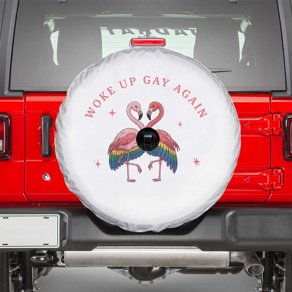 Funny Flamingos Woke Up Gay Again Spare Tire Cover Gift For Queer Bird Lovers