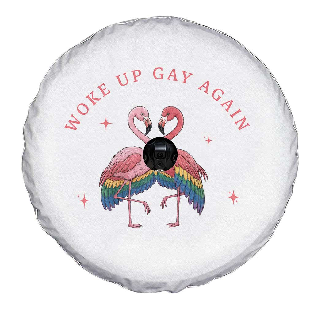 Funny Flamingos Woke Up Gay Again Spare Tire Cover Gift For Queer Bird Lovers