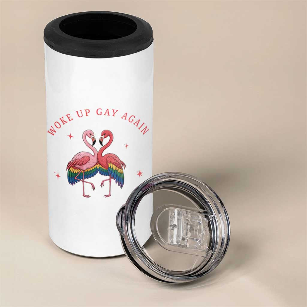 Funny Flamingos Woke Up Gay Again 4 in 1 Can Cooler Tumbler Gift For Queer Bird Lovers