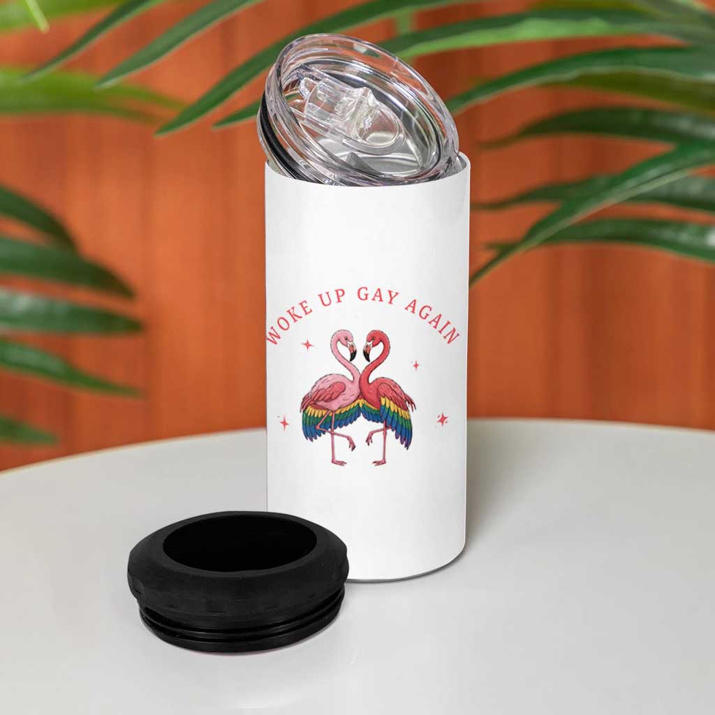 Funny Flamingos Woke Up Gay Again 4 in 1 Can Cooler Tumbler Gift For Queer Bird Lovers