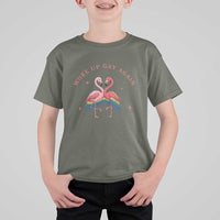 Funny Flamingos Woke Up Gay Again T Shirt For Kid Gift For Queer Bird Lovers