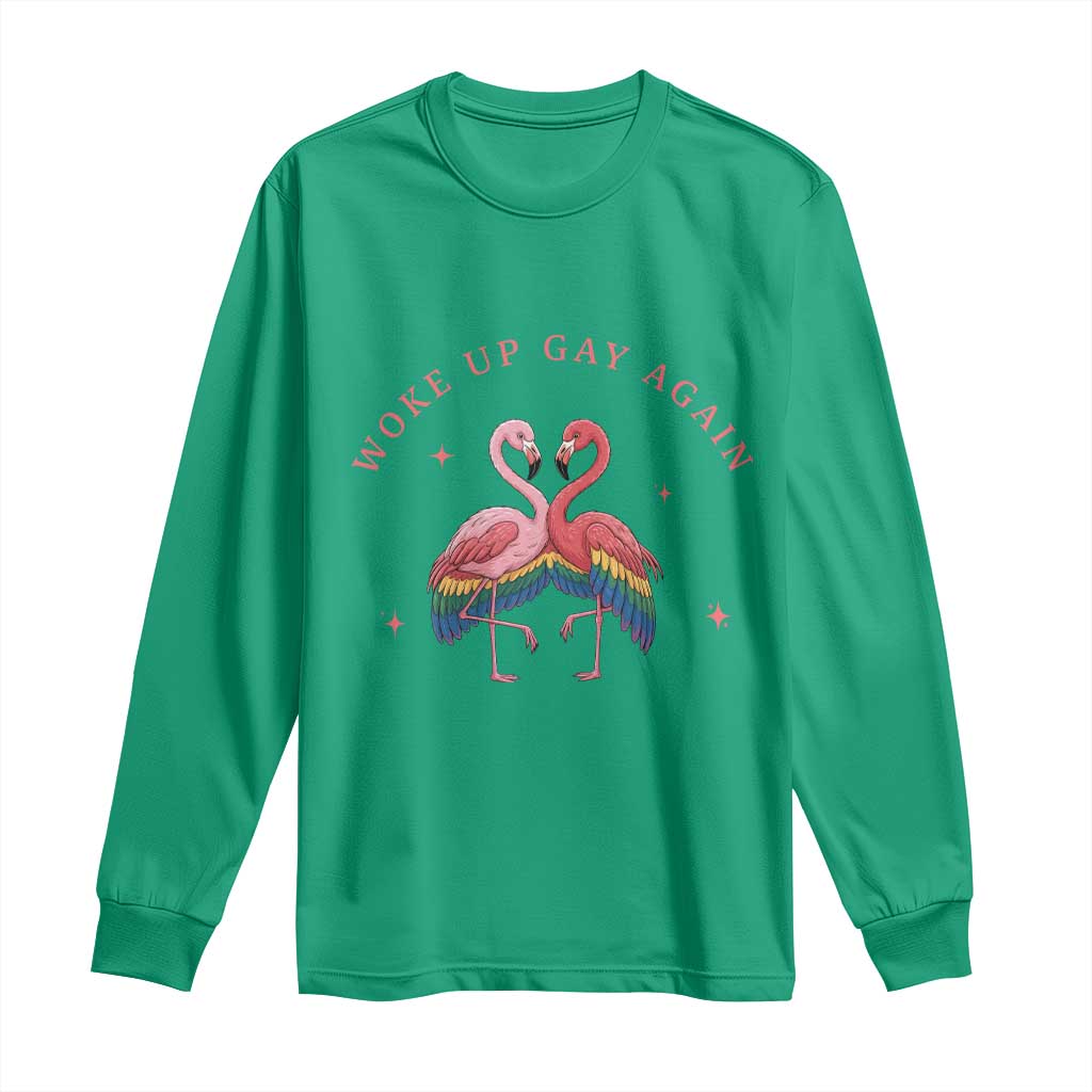 Funny Flamingos Woke Up Gay Again Long Sleeve Shirt Gift For Queer Bird Lovers
