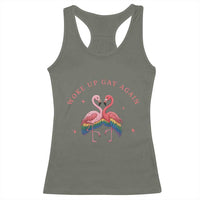 Funny Flamingos Woke Up Gay Again Racerback Tank Top Gift For Queer Bird Lovers