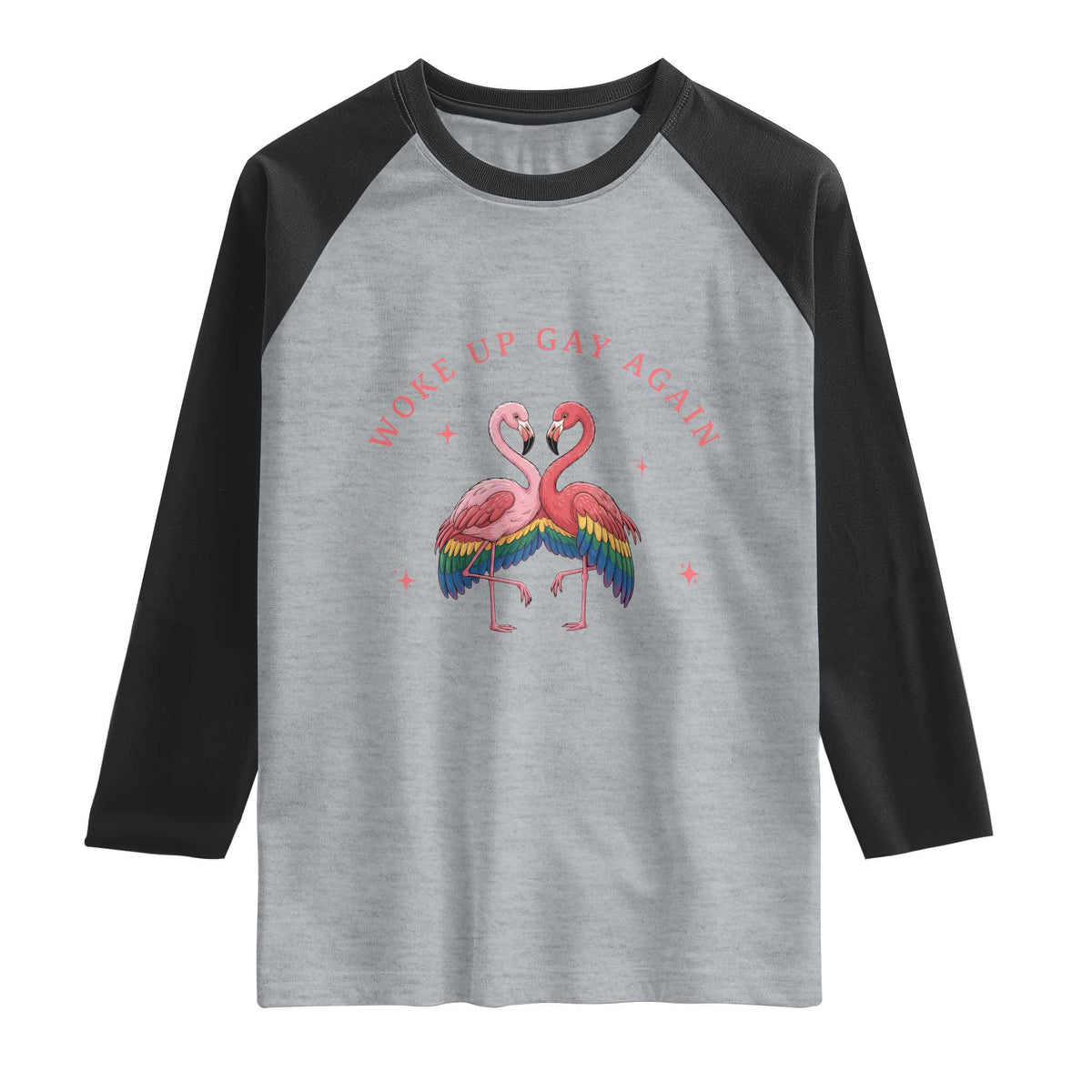 Funny Flamingos Woke Up Gay Again Raglan Shirt Gift For Queer Bird Lovers