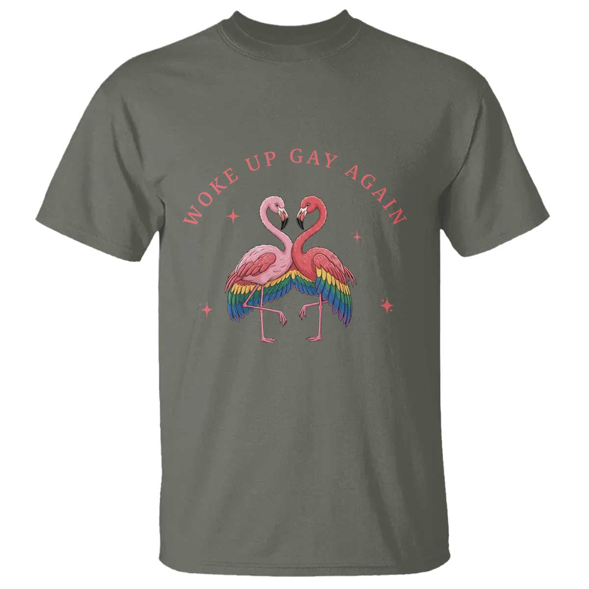 Funny Flamingos Woke Up Gay Again T Shirt Gift For Queer Bird Lovers