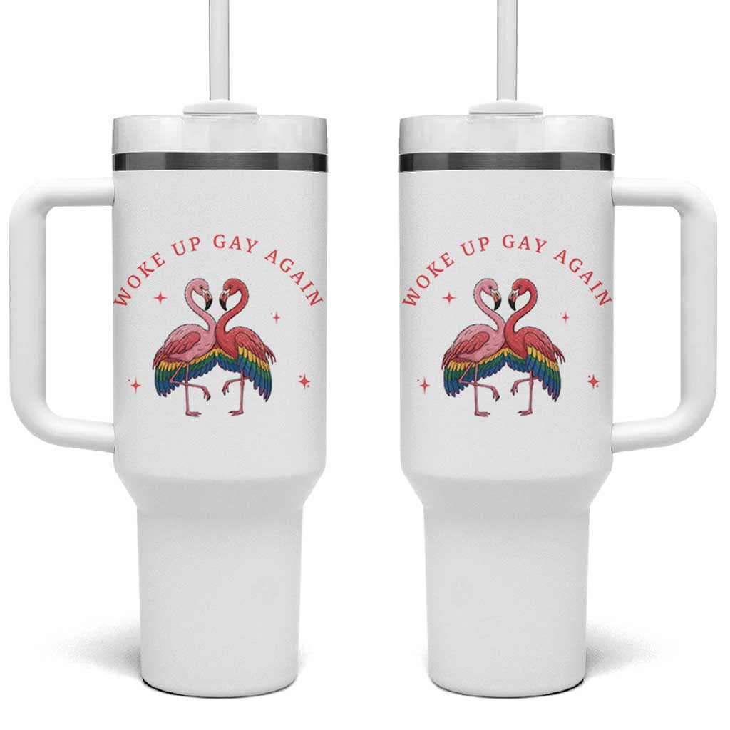 Funny Flamingos Woke Up Gay Again Tumbler With Handle Gift For Queer Bird Lovers