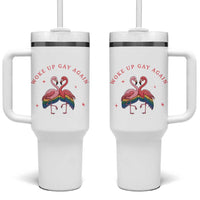 Funny Flamingos Woke Up Gay Again Tumbler With Handle Gift For Queer Bird Lovers