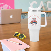 Funny Flamingos Woke Up Gay Again Tumbler With Handle Gift For Queer Bird Lovers