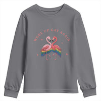 Funny Flamingos Woke Up Gay Again Youth Sweatshirt Gift For Queer Bird Lovers