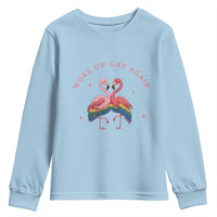Funny Flamingos Woke Up Gay Again Youth Sweatshirt Gift For Queer Bird Lovers