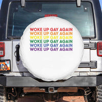 Woke Up Gay Again Spare Tire Cover Funny LGBTQ Rainbow Typography