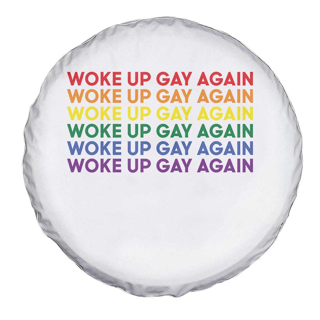 Woke Up Gay Again Spare Tire Cover Funny LGBTQ Rainbow Typography