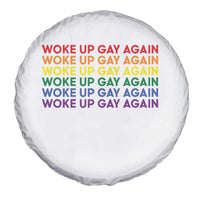 Woke Up Gay Again Spare Tire Cover Funny LGBTQ Rainbow Typography