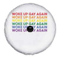 Woke Up Gay Again Spare Tire Cover Funny LGBTQ Rainbow Typography