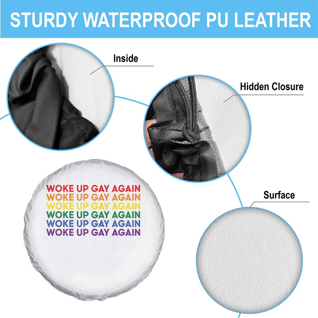 Woke Up Gay Again Spare Tire Cover Funny LGBTQ Rainbow Typography