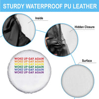 Woke Up Gay Again Spare Tire Cover Funny LGBTQ Rainbow Typography