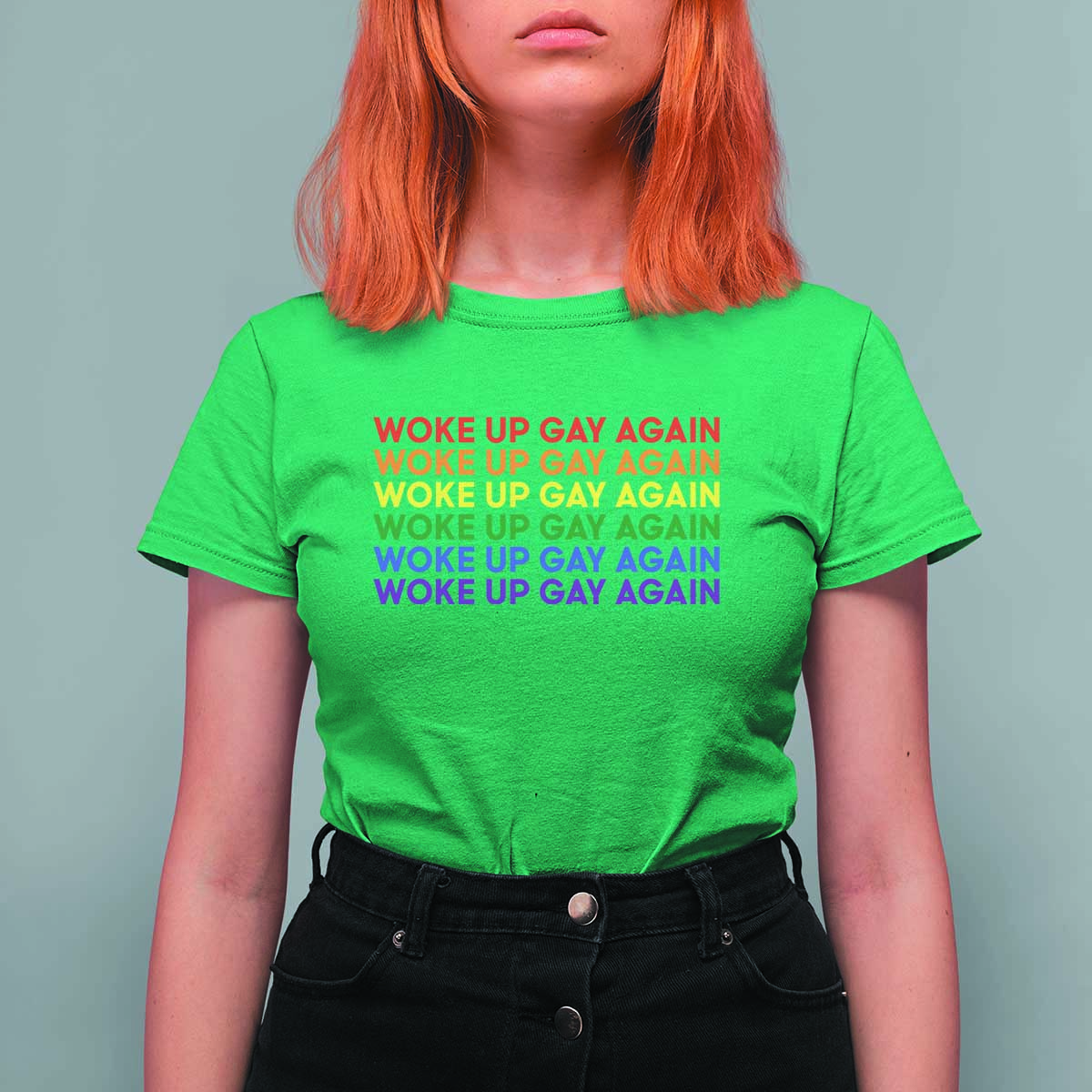 Woke Up Gay Again T Shirt For Women Funny LGBTQ Rainbow Typography