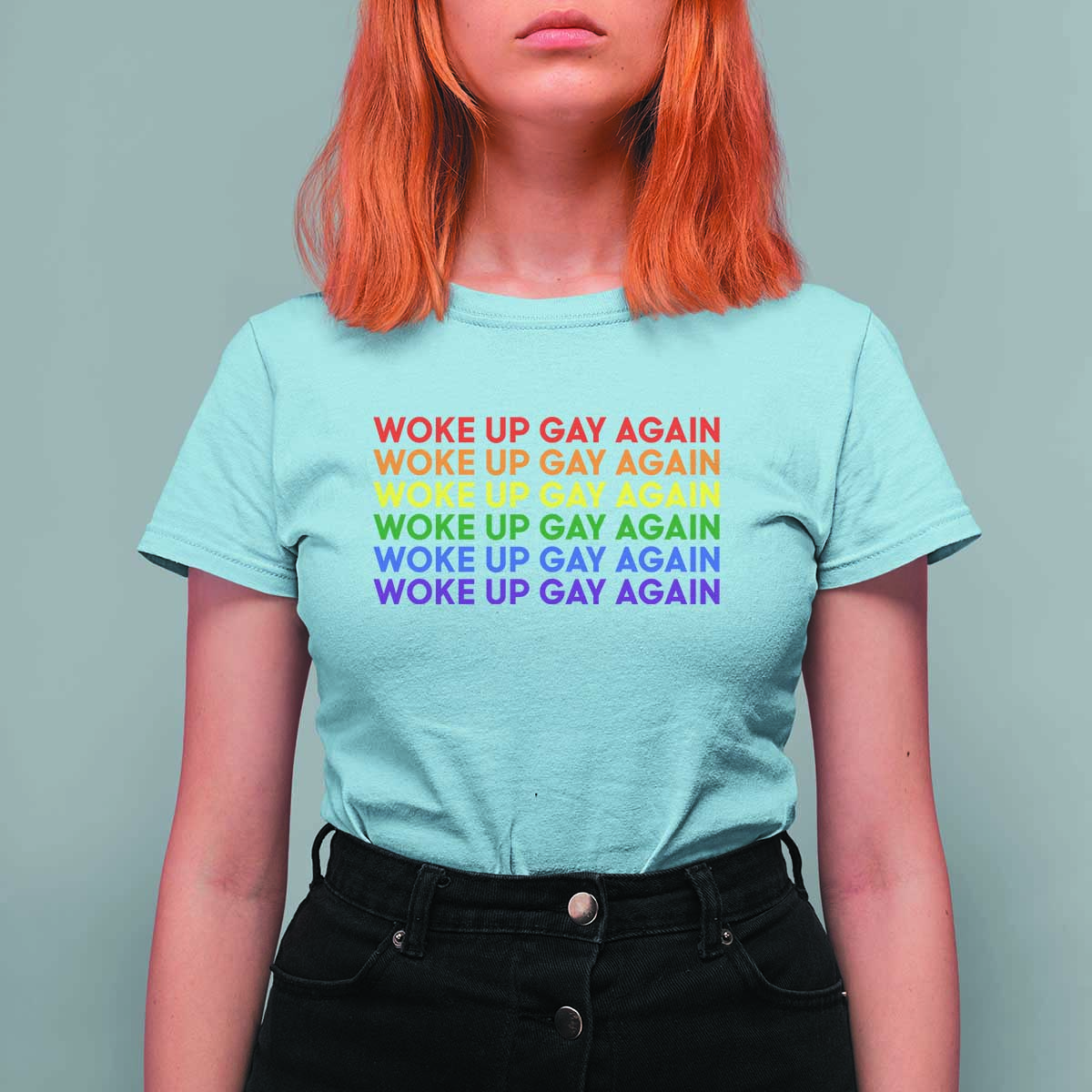 Woke Up Gay Again T Shirt For Women Funny LGBTQ Rainbow Typography