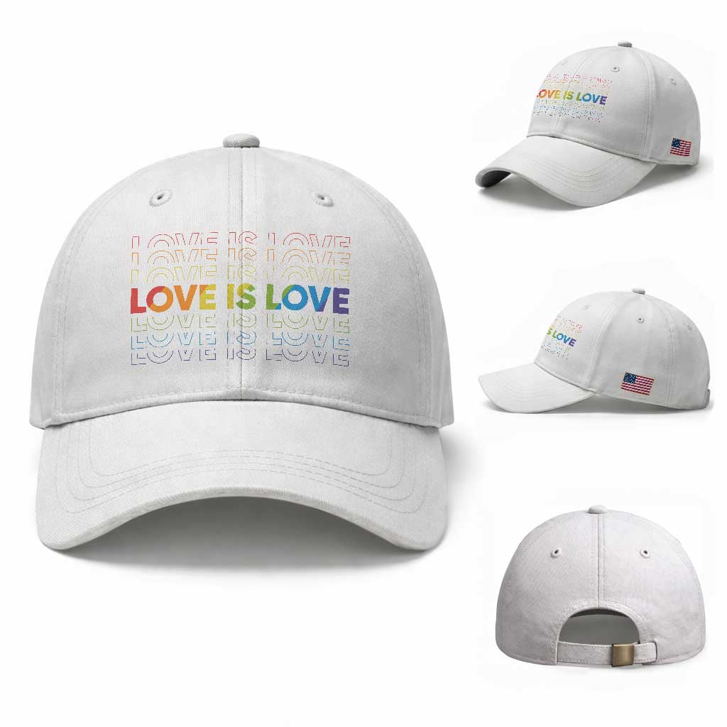 Love Is Love Rainbow Typography Baseball Cap LGBTQ Support Gift