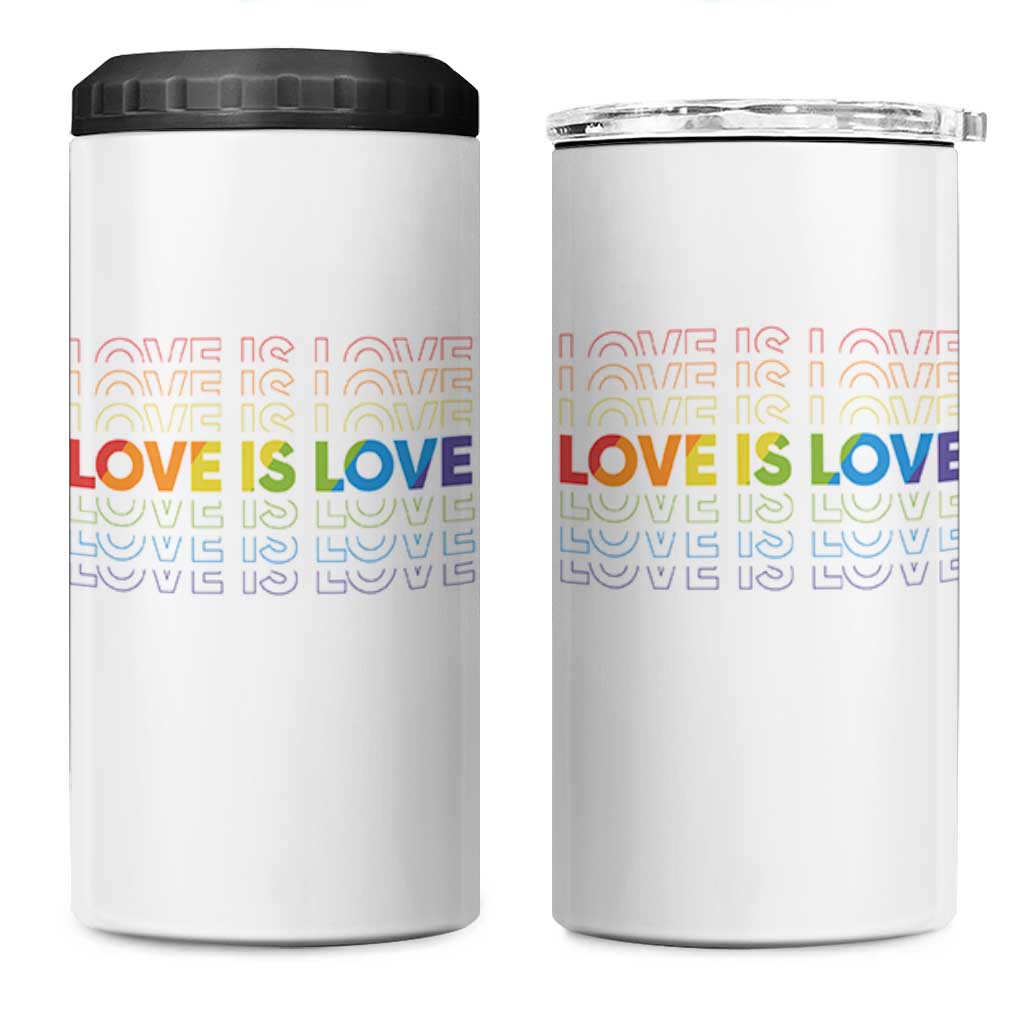 Love Is Love Rainbow Typography 4 in 1 Can Cooler Tumbler LGBTQ Support Gift