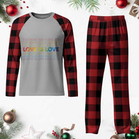 Love Is Love Rainbow Typography Plaid Pajama Set LGBTQ Support Gift