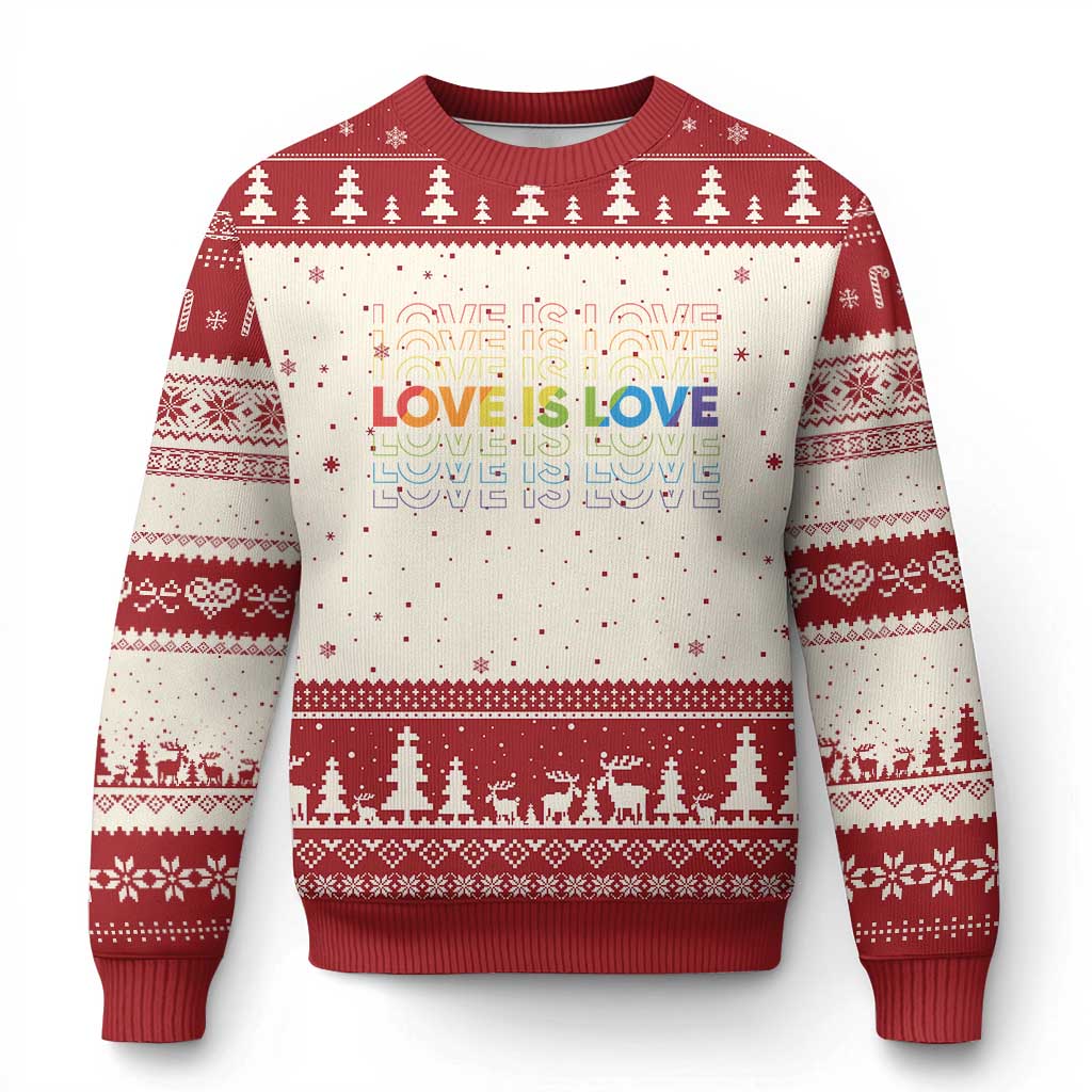 Love Is Love Rainbow Typography Ugly Christmas Sweater LGBTQ Support Gift