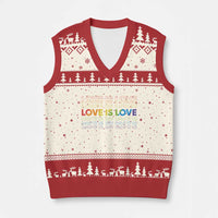 Love Is Love Rainbow Typography V-Neck Knit Sweater Vest LGBTQ Support Gift
