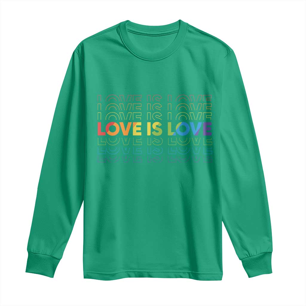 Love Is Love Rainbow Typography Long Sleeve Shirt LGBTQ Support Gift