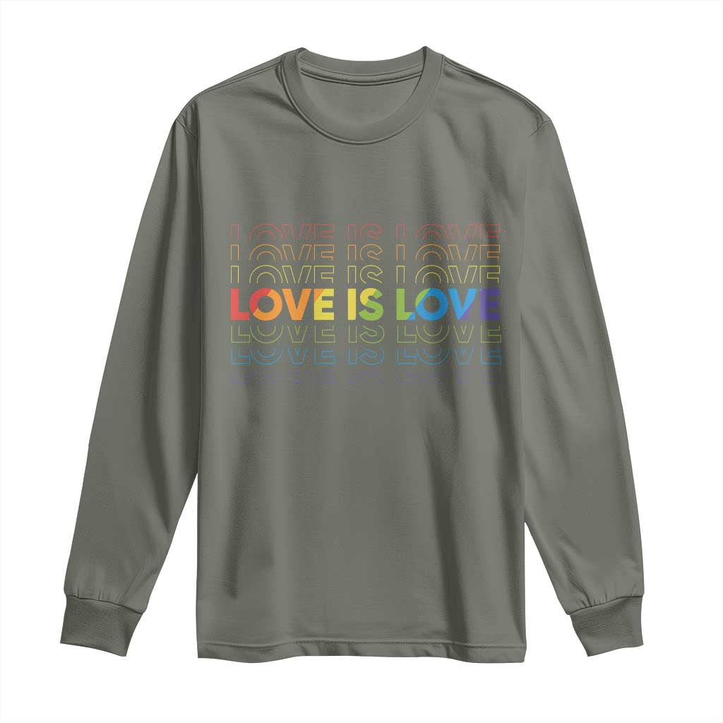 Love Is Love Rainbow Typography Long Sleeve Shirt LGBTQ Support Gift