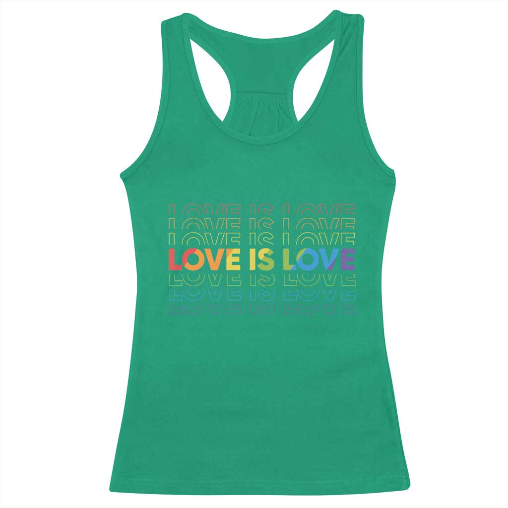 Love Is Love Rainbow Typography Racerback Tank Top LGBTQ Support Gift