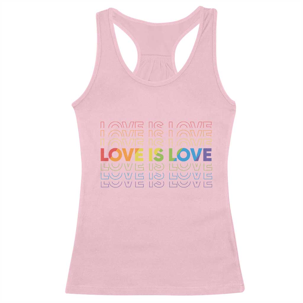 Love Is Love Rainbow Typography Racerback Tank Top LGBTQ Support Gift
