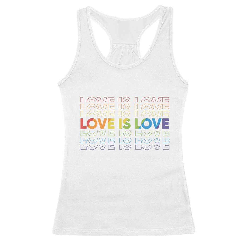 Love Is Love Rainbow Typography Racerback Tank Top LGBTQ Support Gift