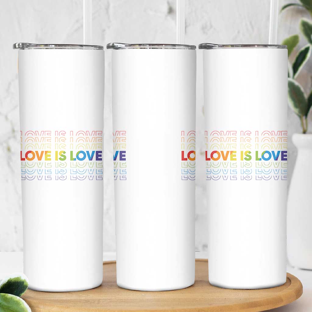 Love Is Love Rainbow Typography Skinny Tumbler LGBTQ Support Gift
