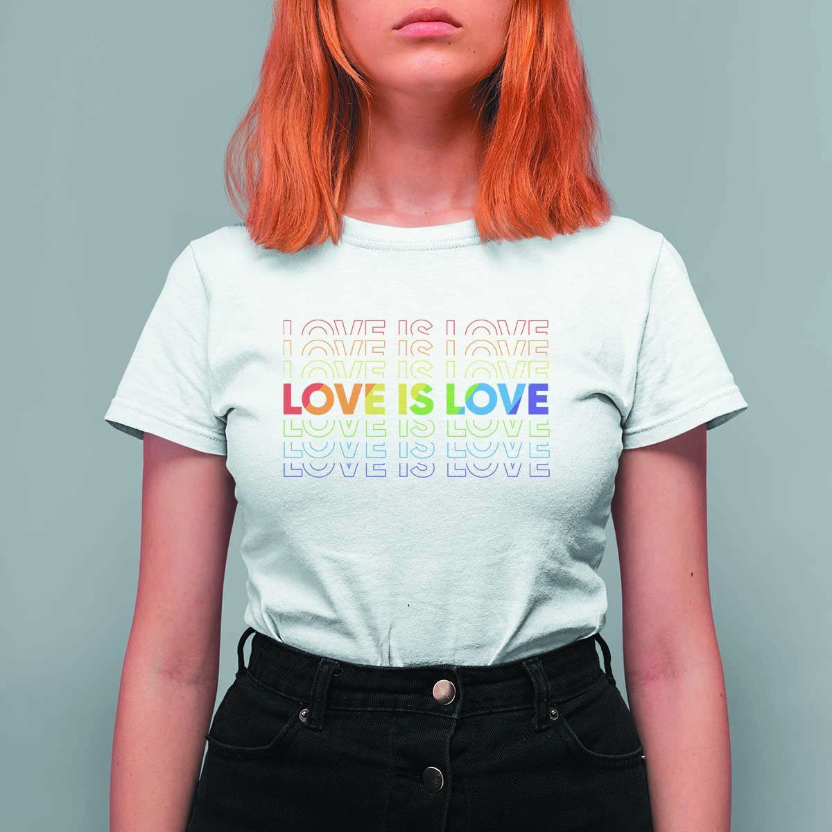 Love Is Love Rainbow Typography T Shirt For Women LGBTQ Support Gift