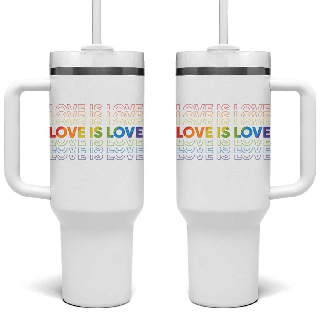 Love Is Love Rainbow Typography Tumbler With Handle LGBTQ Support Gift