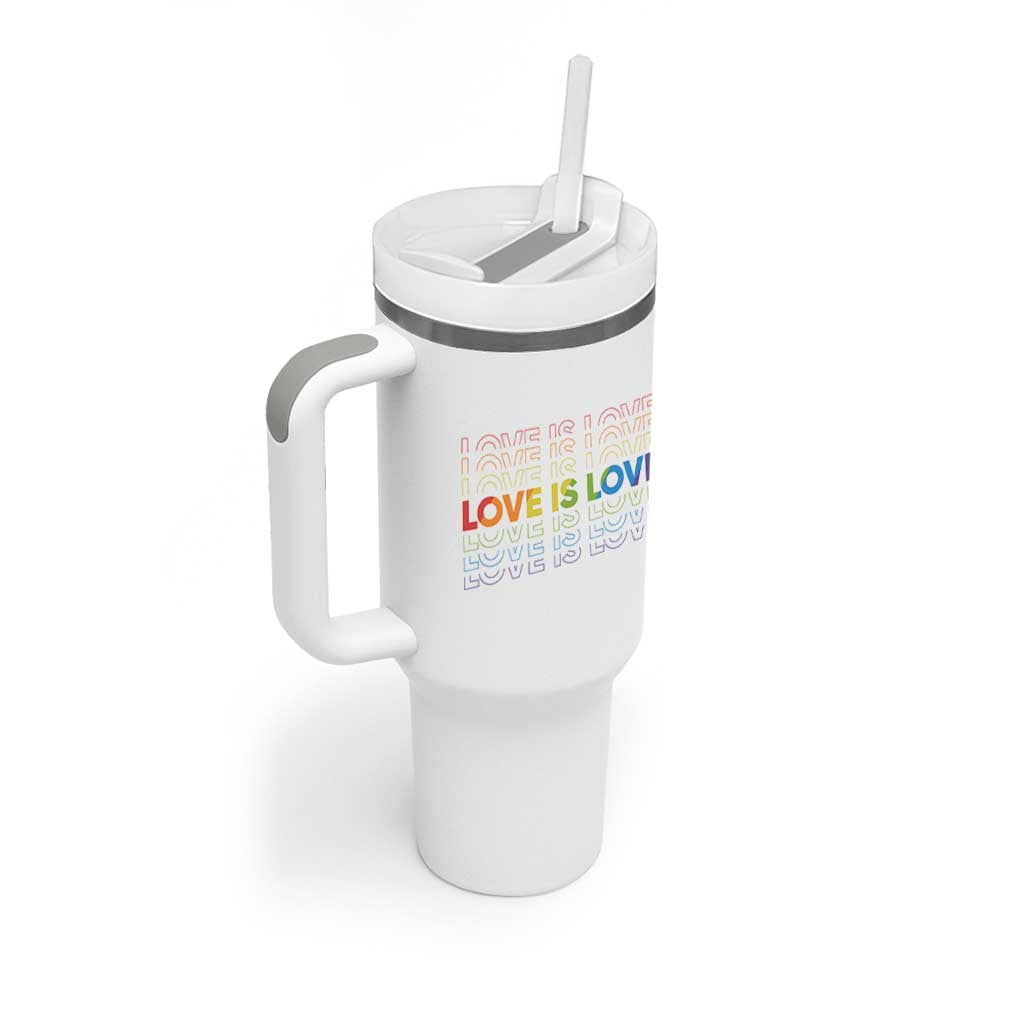 Love Is Love Rainbow Typography Tumbler With Handle LGBTQ Support Gift