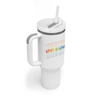 Love Is Love Rainbow Typography Tumbler With Handle LGBTQ Support Gift