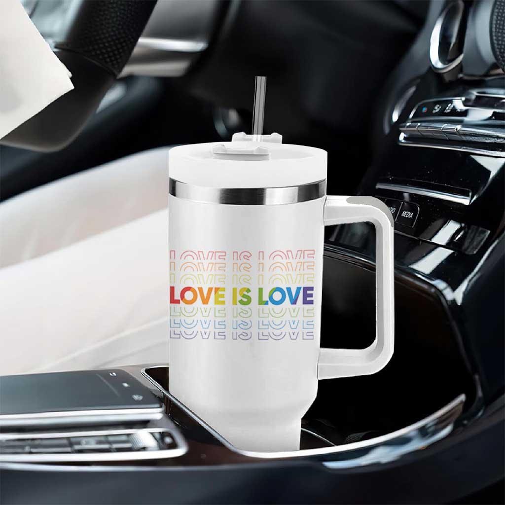 Love Is Love Rainbow Typography Tumbler With Handle LGBTQ Support Gift