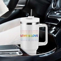 Love Is Love Rainbow Typography Tumbler With Handle LGBTQ Support Gift